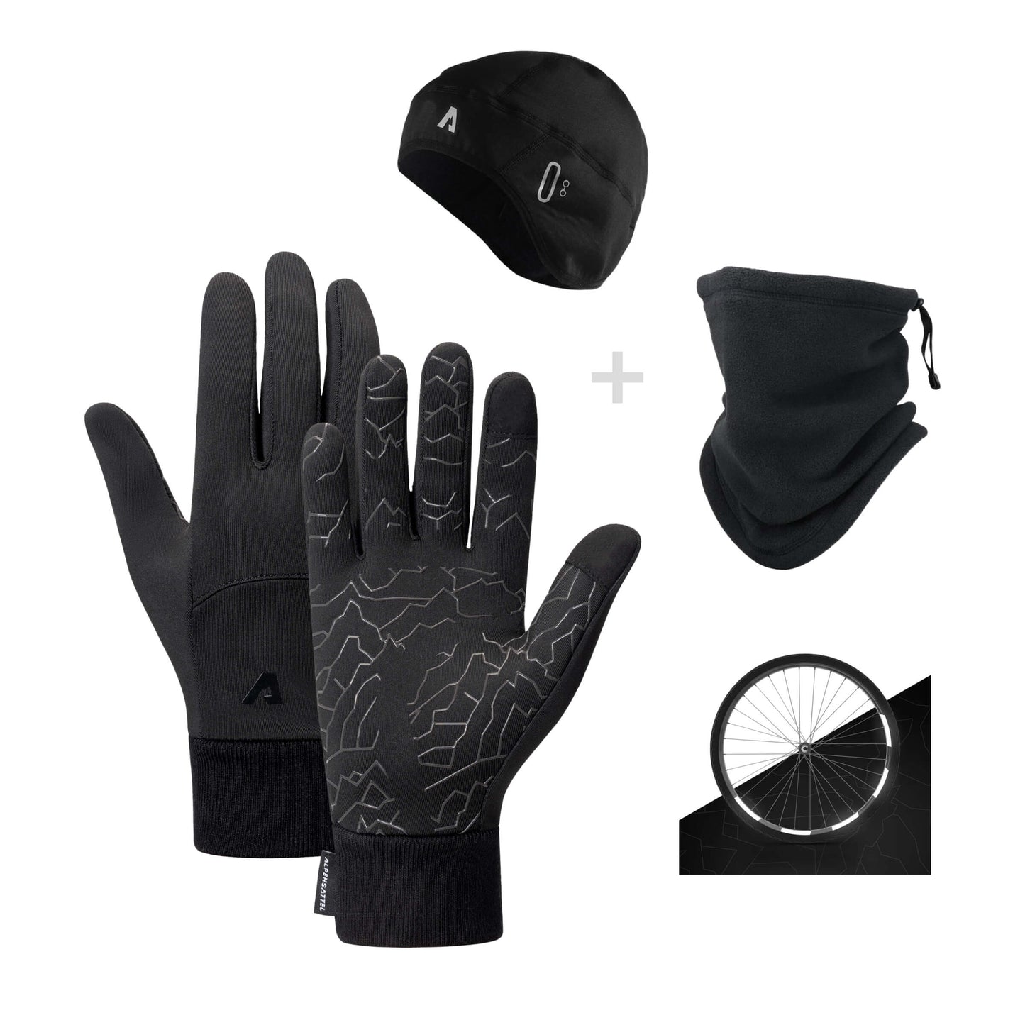 Thermo Handschuhe 2.0 + Thermo Mütze + Schlauchschal + Reflektoren Aufkleber